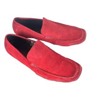 Kenneth Cole Men's Red Suede Loafers Black Rubber Sole Size 9 NWOB Dopamine